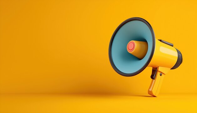 Announcement Megaphone Loudspeaker With Microphone Mockup For Promotions And Alerts: Speakerphone Render For Effective Communication And Announcements.