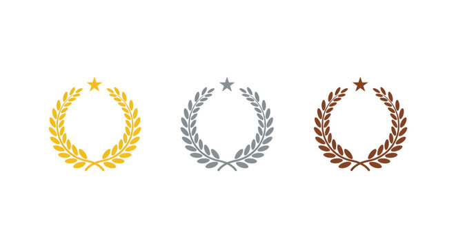 gold silver bronze award laurel wreaths with stars signify top achievements in sports or academics perfect for award ceremonies and recognition