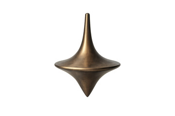 Brass spinning top in motion, representing balance, dream, reality, and perception on a transparent background