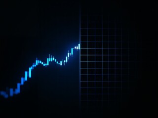 Glowing Blue Stock Chart Rising Against Dark Grid, Financial Data Visualization.