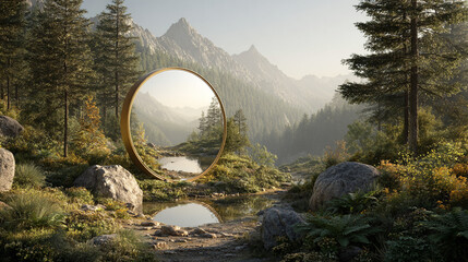 Digital mirror reflecting alternate realities with shifting dimensions and surreal visuals symbolizing parallel worlds imagination futuristic technology and the mysterious nature of perception