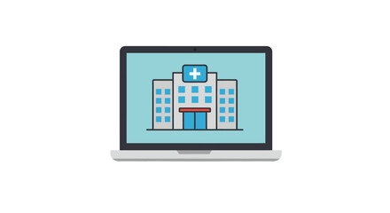 Online healthcare services hospital on laptop screen telehealth technology platform telemedicine access medical care web based healthcare remote health