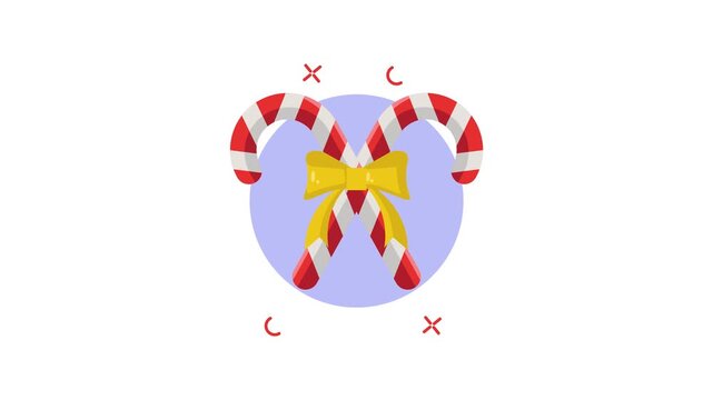 Festive Christmas Candy Canes with a Yellow Bow Animation.