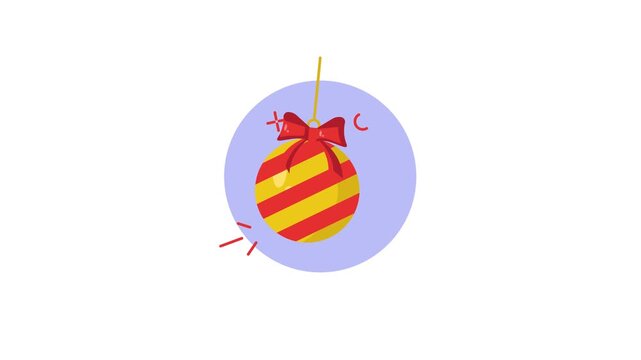 Simple Animated Striped Christmas Ornament with Red Bow.