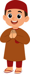 Muslim Boy salam pose  flat illustration red kufi