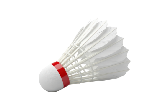 A single white feather shuttlecock for badminton sport, isolated on transparent background, ready for use in sports equipment catalog or design project