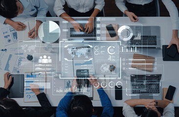 A comprehensive business intelligence dashboard for data analysis. The interface displays global metrics, team performance charts, and financial reports for strategic planning. Fermion