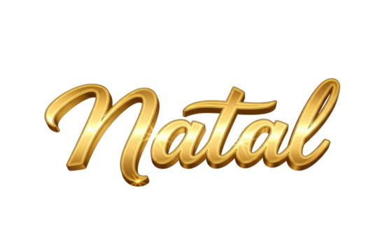 Golden shiny 3d text natal in elegant script font isolated on transparent background for holiday greeting design element