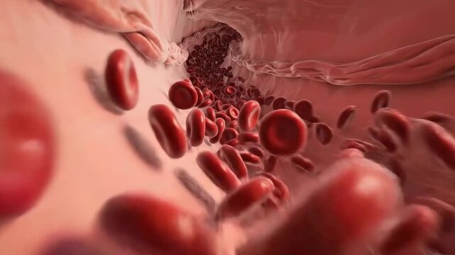 Red Blood Cells Flowing Through Blood Vessel
