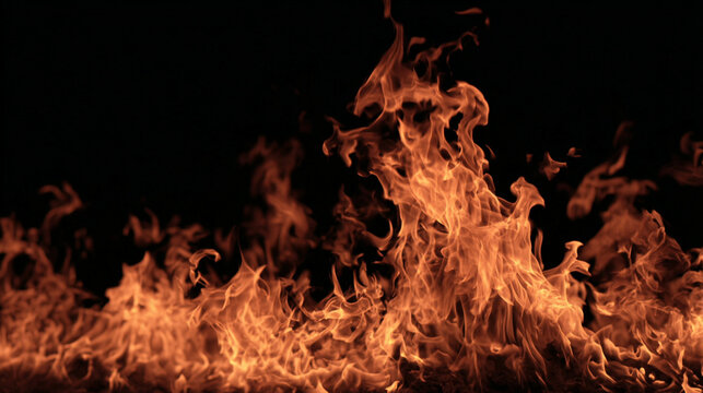 Slow-motion flames rising upward against a pure black background, creating a dramatic, intense, and cinematic fire effect that highlights motion, heat, and glowing embers in vivid detail