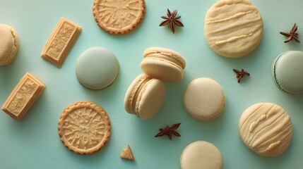 soft minimal flat lay of assorted cookies and biscuits