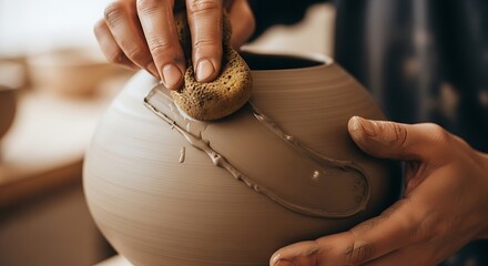 Forming clay art, shaping with patience and skill for a pottery masterpiece