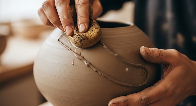 Forming clay art, shaping with patience and skill for a pottery masterpiece