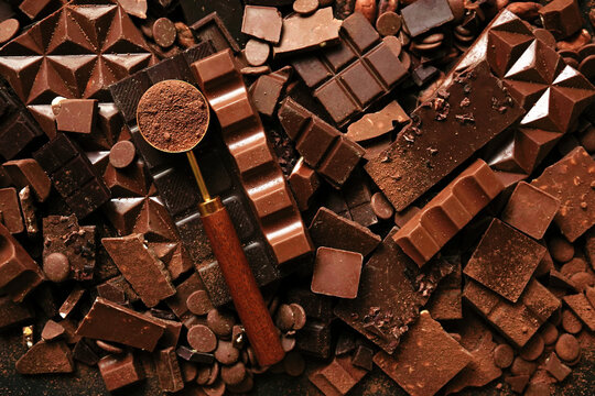 Various chocolates and candies, sweet confectionary collection, chocolate background