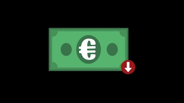 Money euro decrease animated icon. Alpha channel 4K resolution