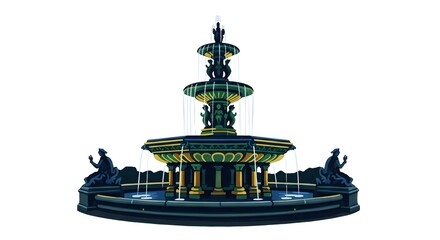 Fototapeta premium Ornate Victorian Style Tiered Water Fountain Isolated on White Background