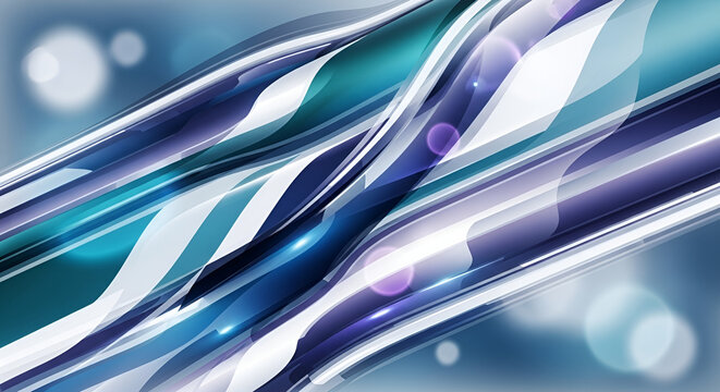 Abstract illustration with blue-purple tones, glowing lines, and scattered geometric shapes, creating a dynamic and futuristic visual effect. - Powered by Adobe
