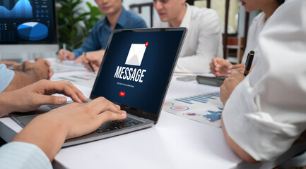 Email notification message showing on computer screen brisk. Digital marketing message information text from business to customer client