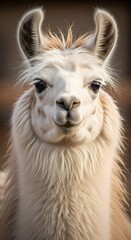 Obraz premium Close-up portrait of a fluffy white llama with a gentle expression, looking directly at the camera.