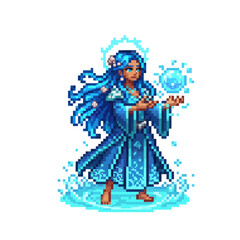 pixel art ocean tide healer summoning gentle flowing water magic