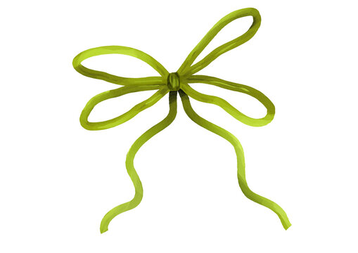 Green Thin String Ribbon Bow Minimalist Illustration
