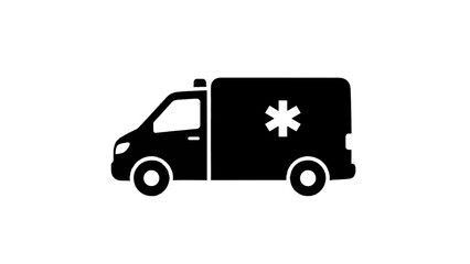 Vector illustration of simple black silhouette icon of an ambulance vehicle with a star of life symbol, isolated on transparent background 