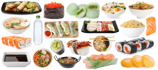Asian food and drink isolated on white, collection