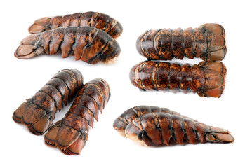 Set of lobster tails isolated on white, top view