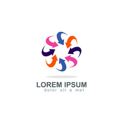 Dynamic Convergence: A Multi-Directional Arrow Icon Representing Collaborative Motion and Cyclical Processes, Encircling a Central Focus of Synergy and Collective Progress