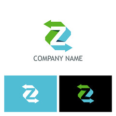 Dynamic Z Letter Logo with Arrow Accents: A Modern Emblem for Forward-Thinking Brands, Reflecting Growth, Direction and Innovation in Varied Color Schemes
