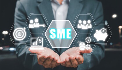 SME or Small and medium-sized enterprises smartphone web business KEY TO SUCCESS concept ai
