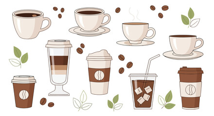 Obraz premium Collection of Coffee and Tea Drinks in Various Cups and To Go Containers
