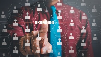 Branding Business concept. Build Your Brand Brainstorm. Business person using virtual touch screen presses the word BRANDING