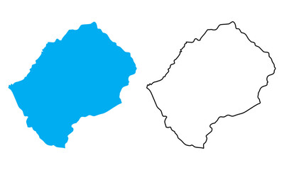 Lesotho country map. Map in various outline and blue silhouette styles