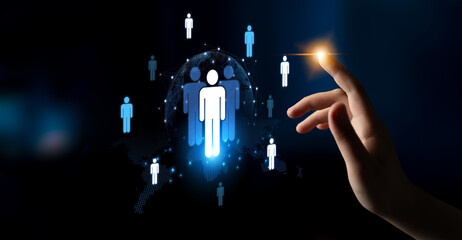 A concept of global leadership and network influence. A central team or individual connects with a professional network distributed across the world map, representing worldwide reach. Fermion
