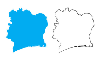 ivory coast country map. Map in various outline and blue silhouette styles