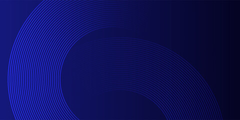Abstract blue glowing geometric lines on dark blue background. Modern shiny blue circle lines pattern. Futuristic technology concept. Suit for cover, poster, banner, brochure, header, website