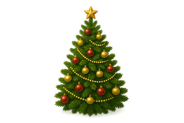Obraz premium Christmas tree decorated with ornaments and star for holiday season on transparent background