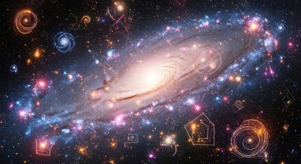 Obraz premium Illustrative cosmic canvas of a vibrant galaxy with ethereal stardust and light formations