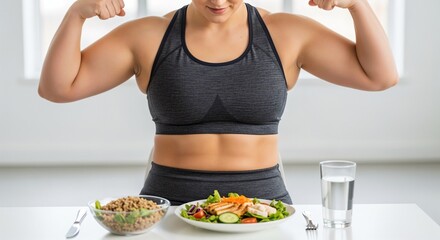 Fat woman, Shape up healthy stomach muscle, and diet lifestyle three.