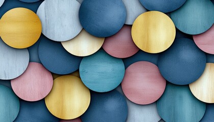 A textured background composed of overlapping circles in various colors like blue, pink, yellow, and teal, creating a modern abstract pattern.