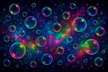 AI generated cosmic bubbles floating in a vibrant nebula filled with glowing colors stars and dreamy energy creating a surreal fantasy space full of depth motion and imagination