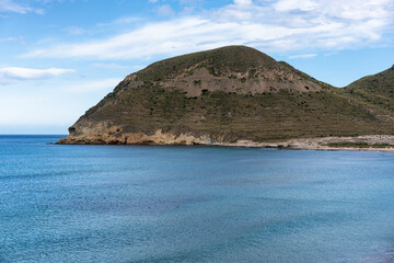 El Playazo de Rodalquilar beach with calm blue sea in the south of Spain