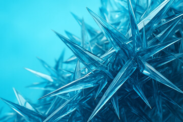 AI generated crystal shard structure with sharp glass like spikes on bright cyan background creating cold futuristic mood suitable for modern design and visual art
