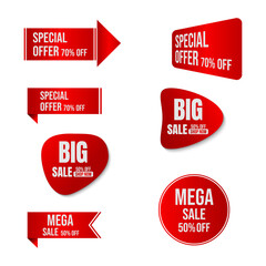 Sale Vector Tags: Red Special Offer, Big Sale, and Discount Labels Set
