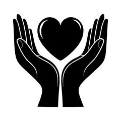 Obraz premium Hands Holding Heart Icon – Love and Care Symbol in Vector PNG