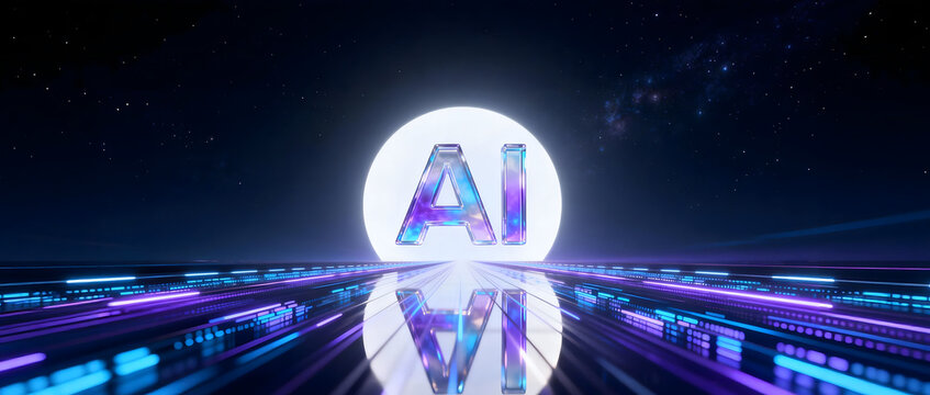 Futuristic AI Letters with Glowing Light and Digital Circuit Background - Powered by Adobe