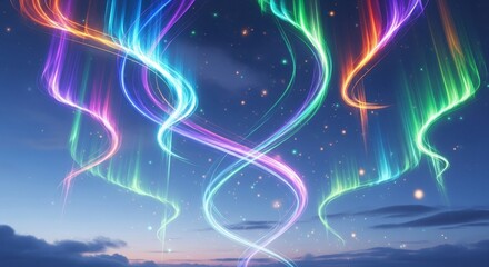 Ethereal aurora borealis illustration with vibrant celestial streams and twinkling stars forming