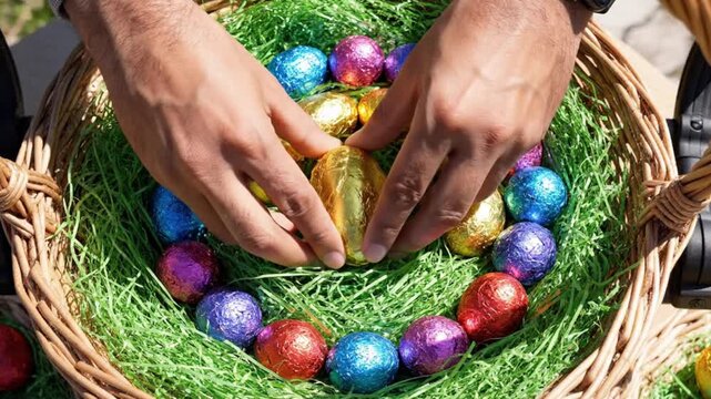 Easter egg hunt preparations spring festival event photography outdoor setting close-up perspective family tradition