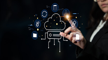 A cloud storage and data synchronization service ecosystem. A concept of cloud computing for file...